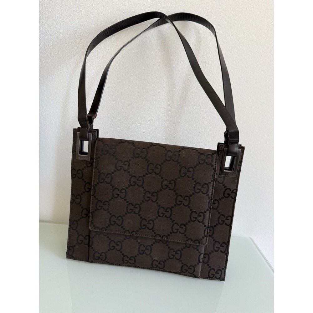 Vintage Gucci GG Monogram Brown Canvas Shoulder Bag Made In Italy Y2K